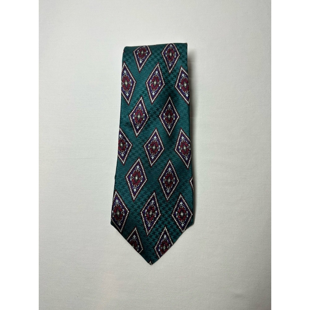 John Ashford Mens 100% Silk Tie Geometric Green Purple USA